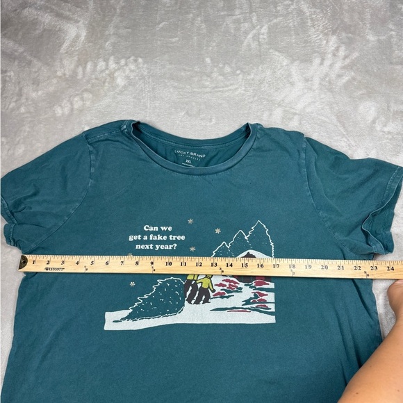 Lucky Brand Christmas Holiday Winter Green Cotton Crewneck T-Shirt Top Size XXL - Picture 8 of 14